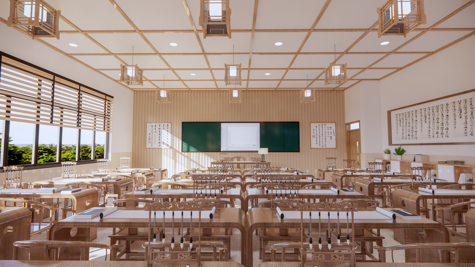新中式学校教室SU模型下载【ID:1135245092】