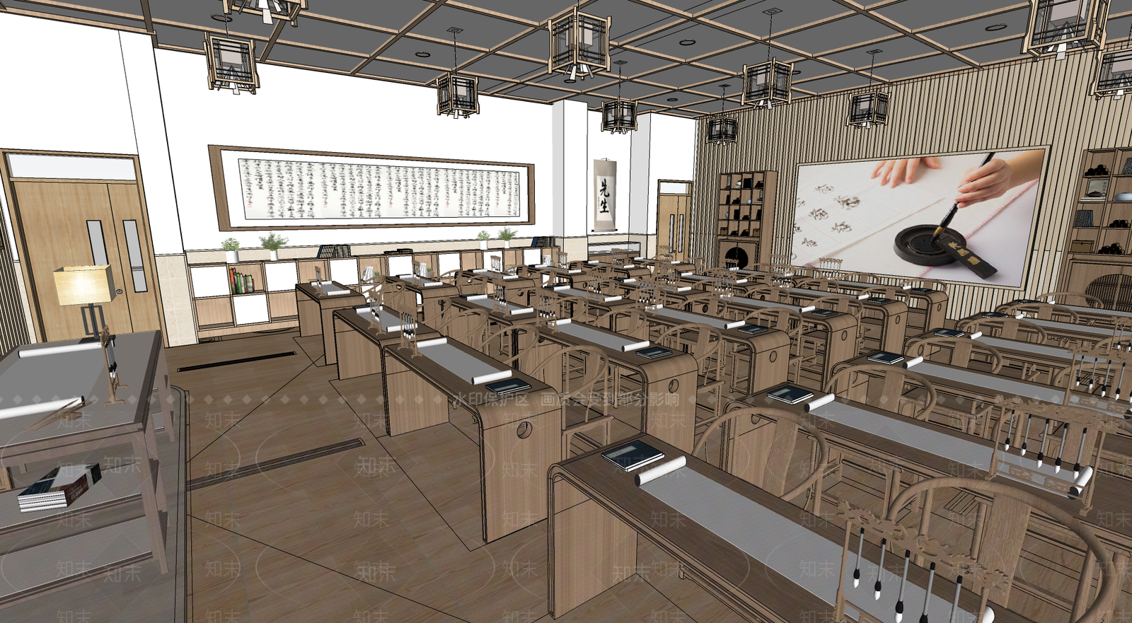 新中式学校教室SU模型下载【ID:1135245092】