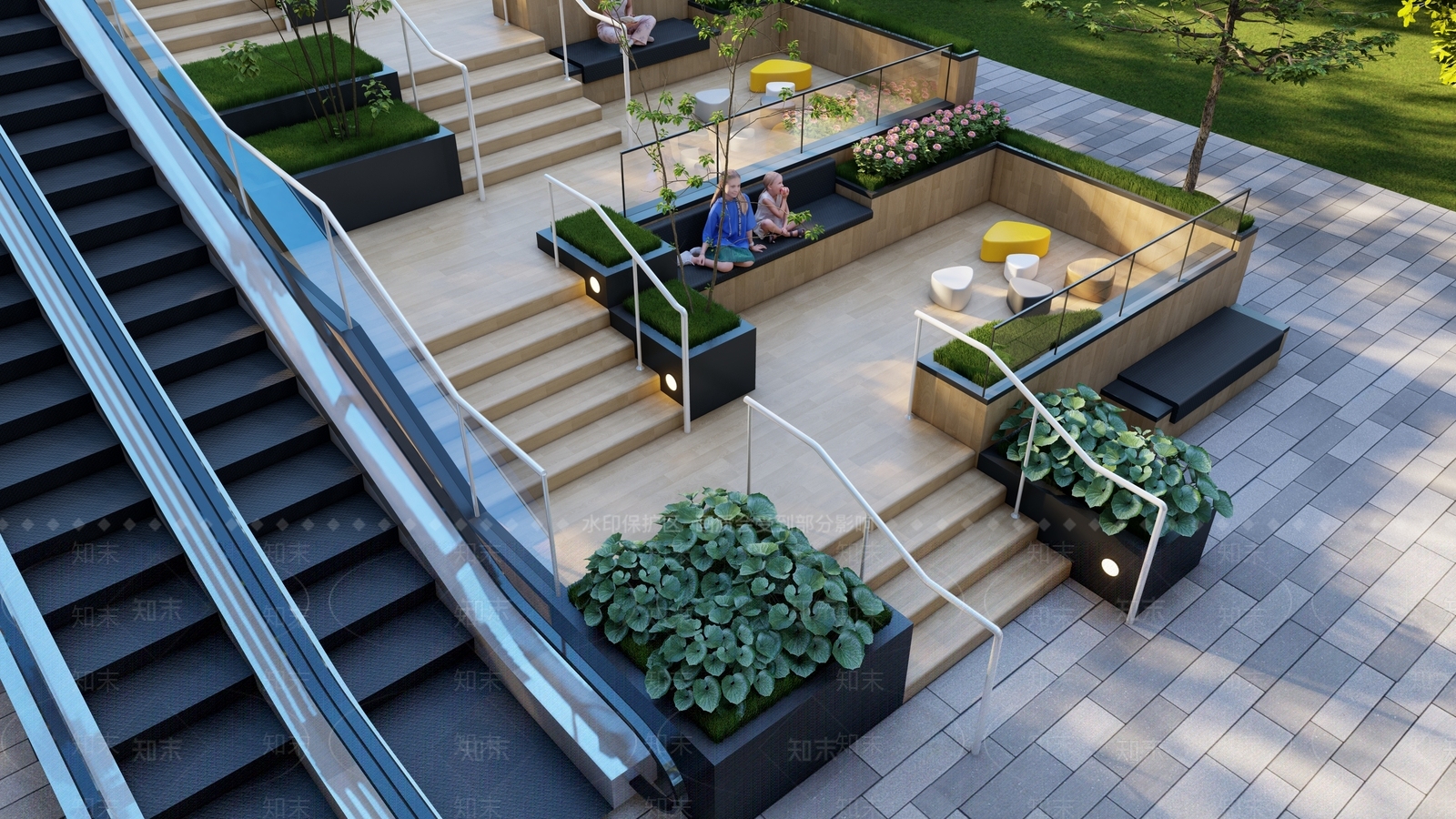 现代台阶景观SU模型下载【ID:1135247850】
