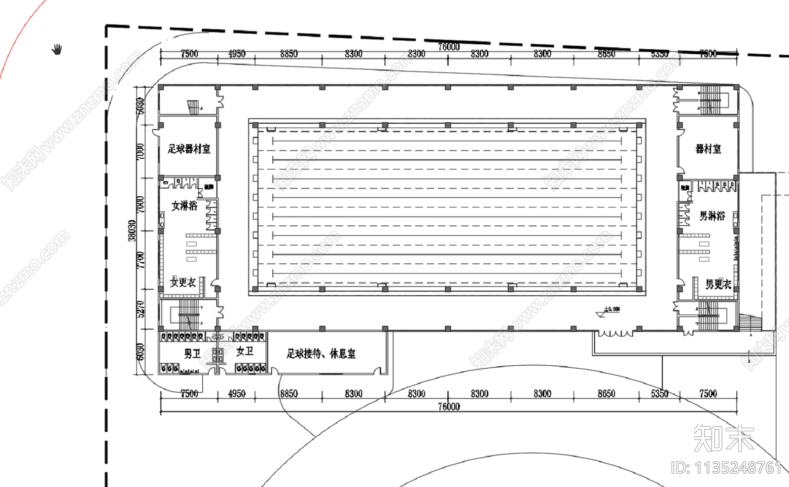 体育馆平面布置图cad施工图下载【ID:1135248761】