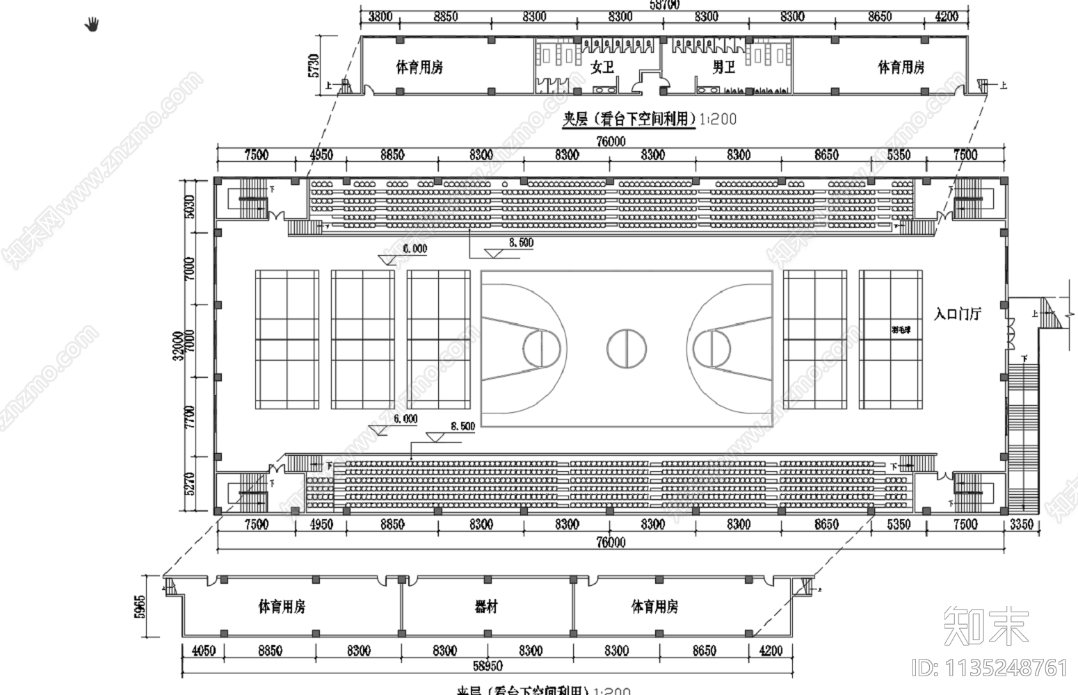 体育馆平面布置图cad施工图下载【ID:1135248761】