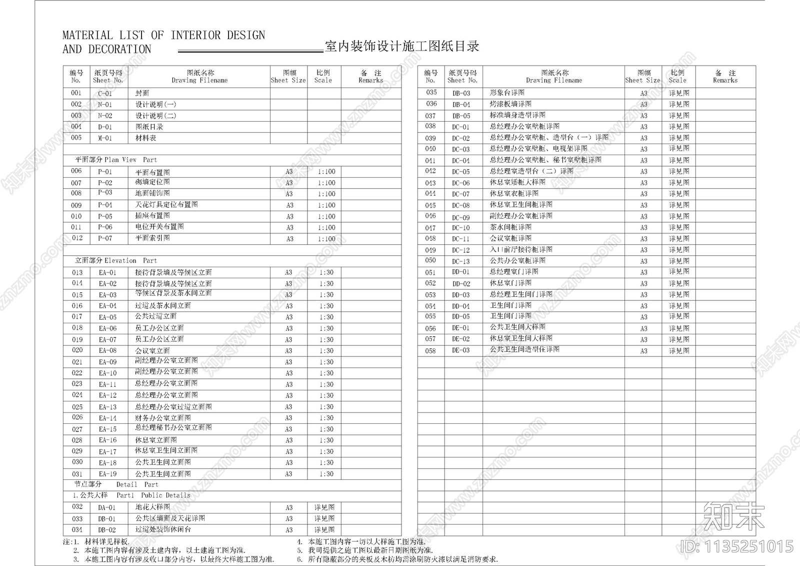 办公设计说明目录cad施工图下载【ID:1135251015】