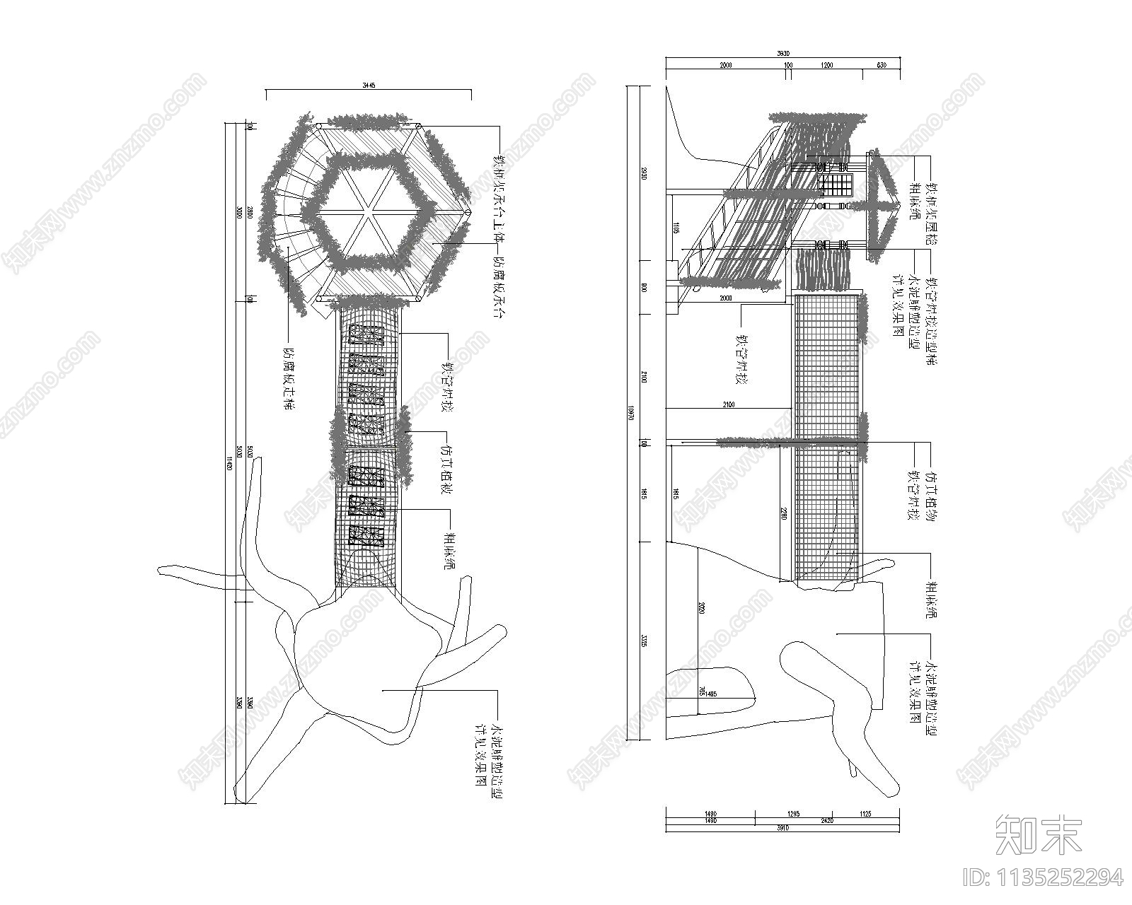 树屋滑梯儿童游乐造型cad施工图下载【ID:1135252294】