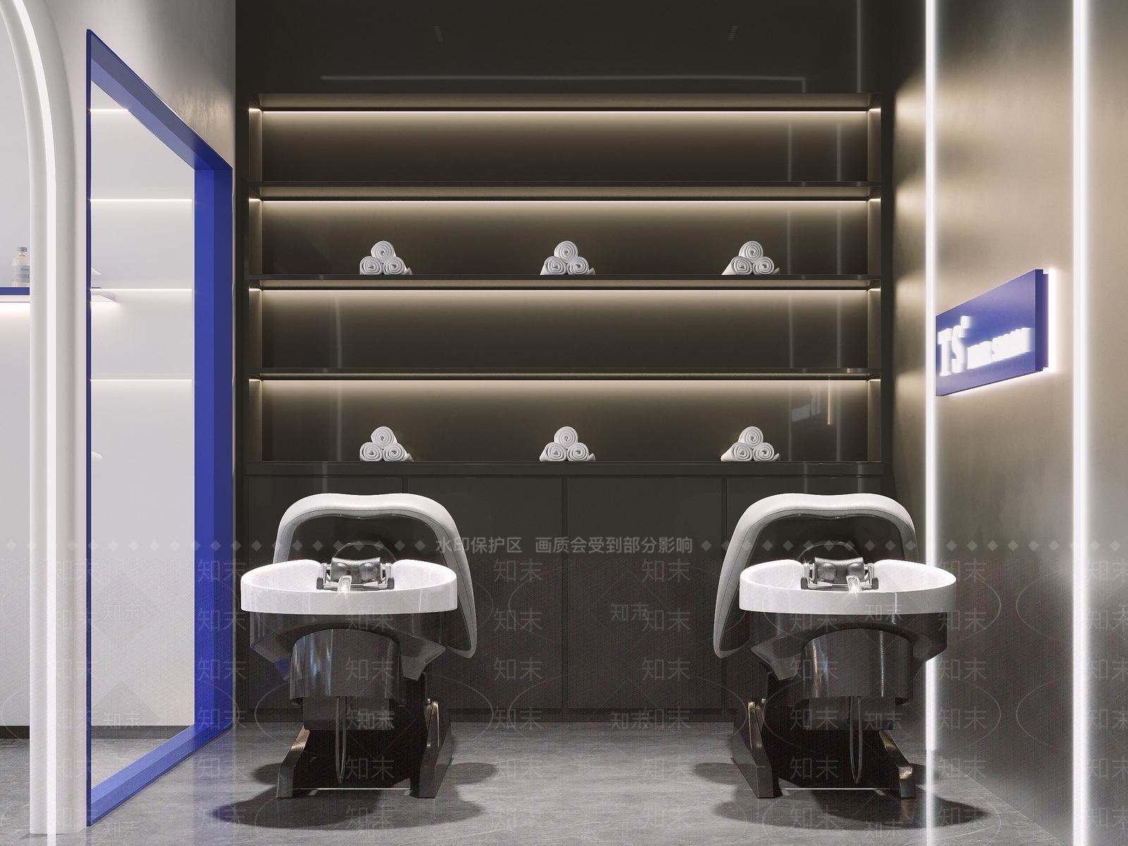 现代克莱因蓝理发店3D模型下载【ID:1135253618】