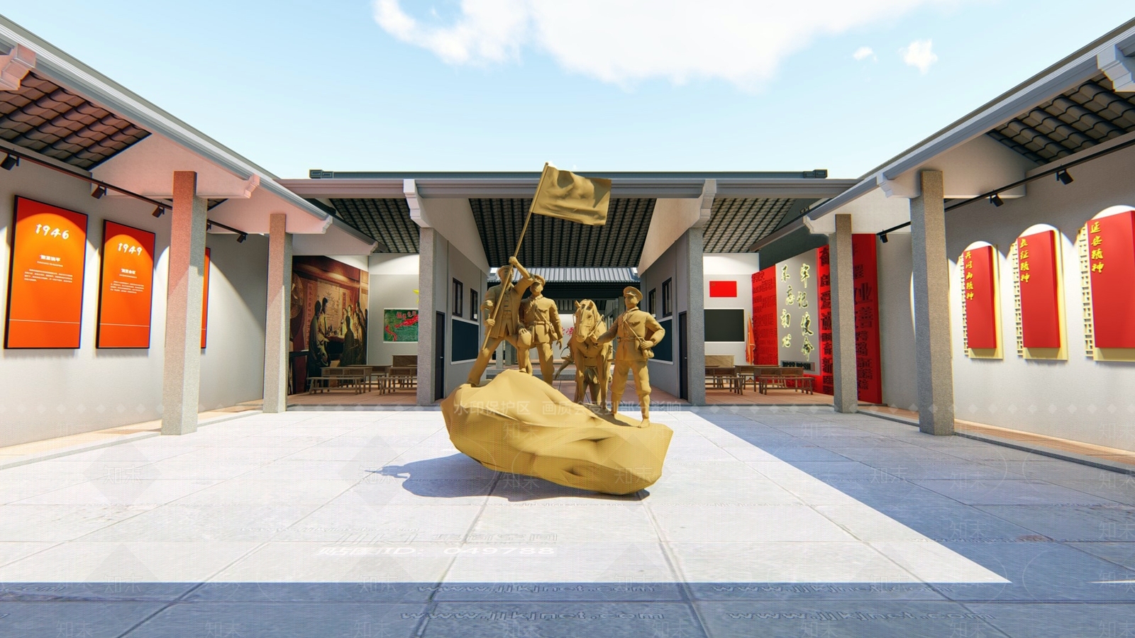 新中式党建展厅SU模型下载【ID:1135256123】