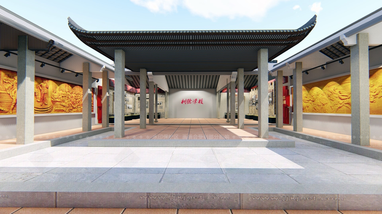 新中式党建展厅SU模型下载【ID:1135256123】