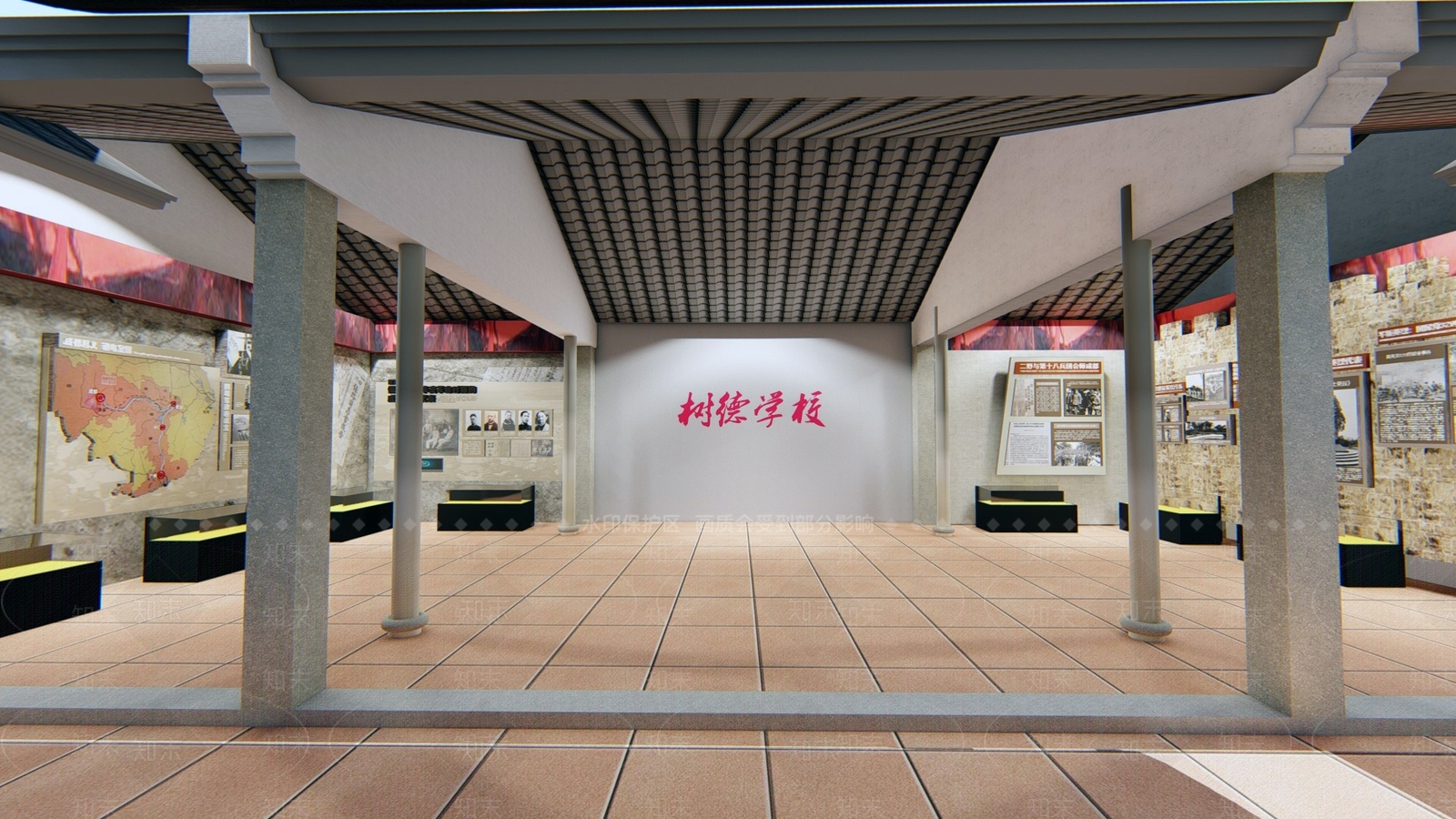 新中式党建展厅SU模型下载【ID:1135256123】