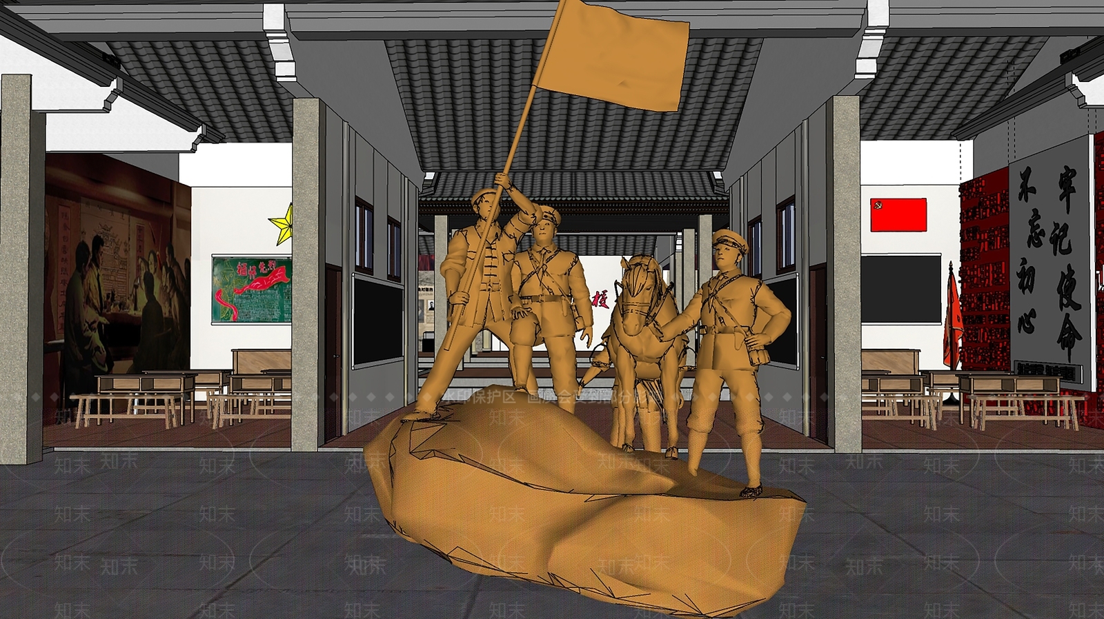 新中式党建展厅SU模型下载【ID:1135256123】