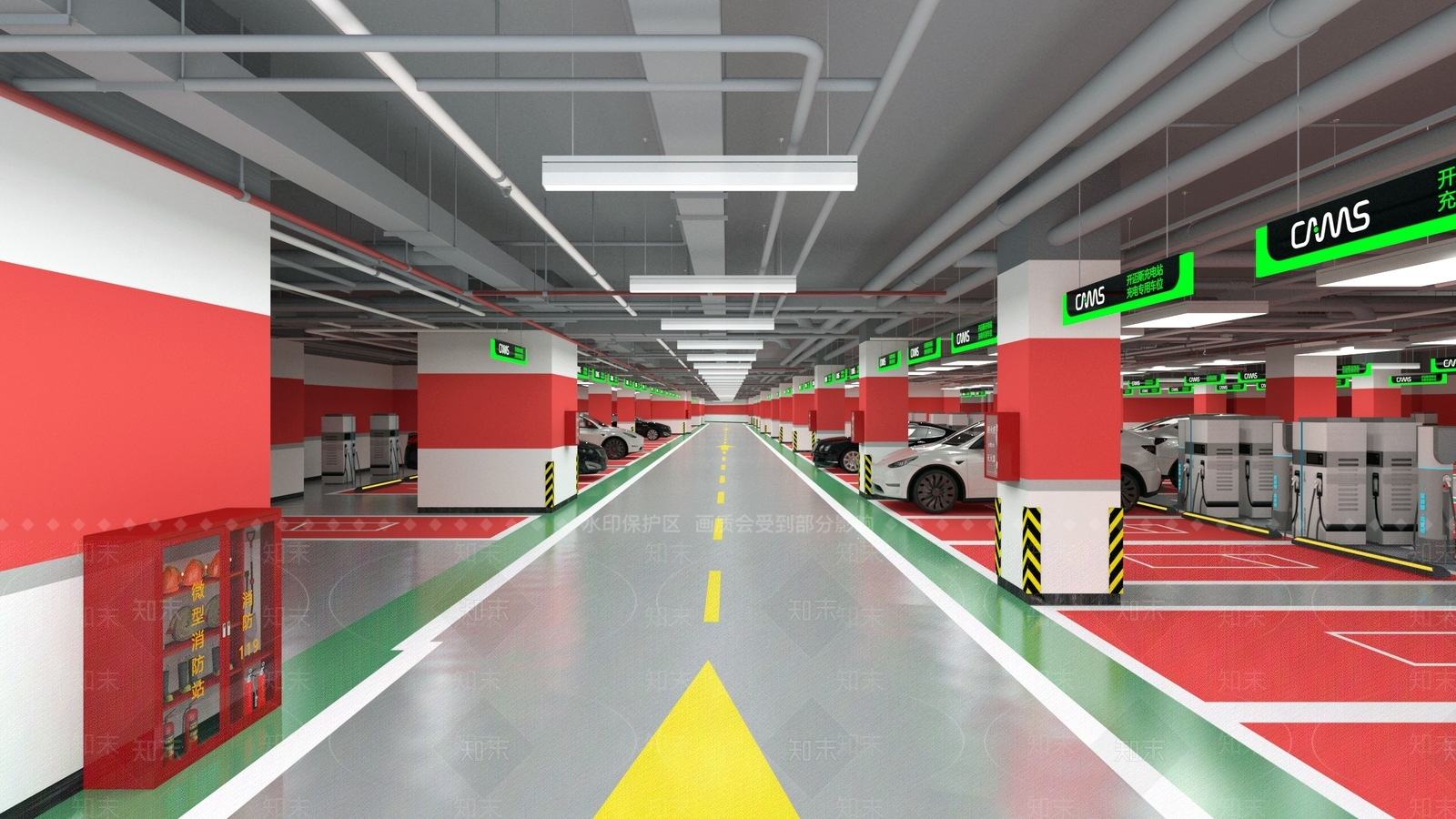 现代地下充电停车场3D模型下载【ID:1135257027】