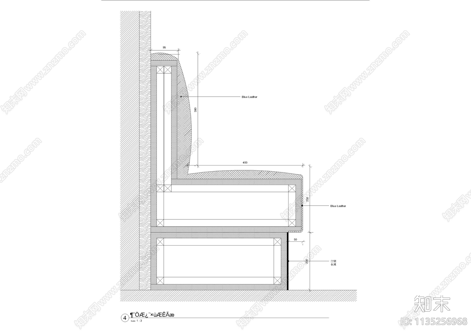 软包坐凳家具墙身节点大样施工图下载【ID:1135256968】