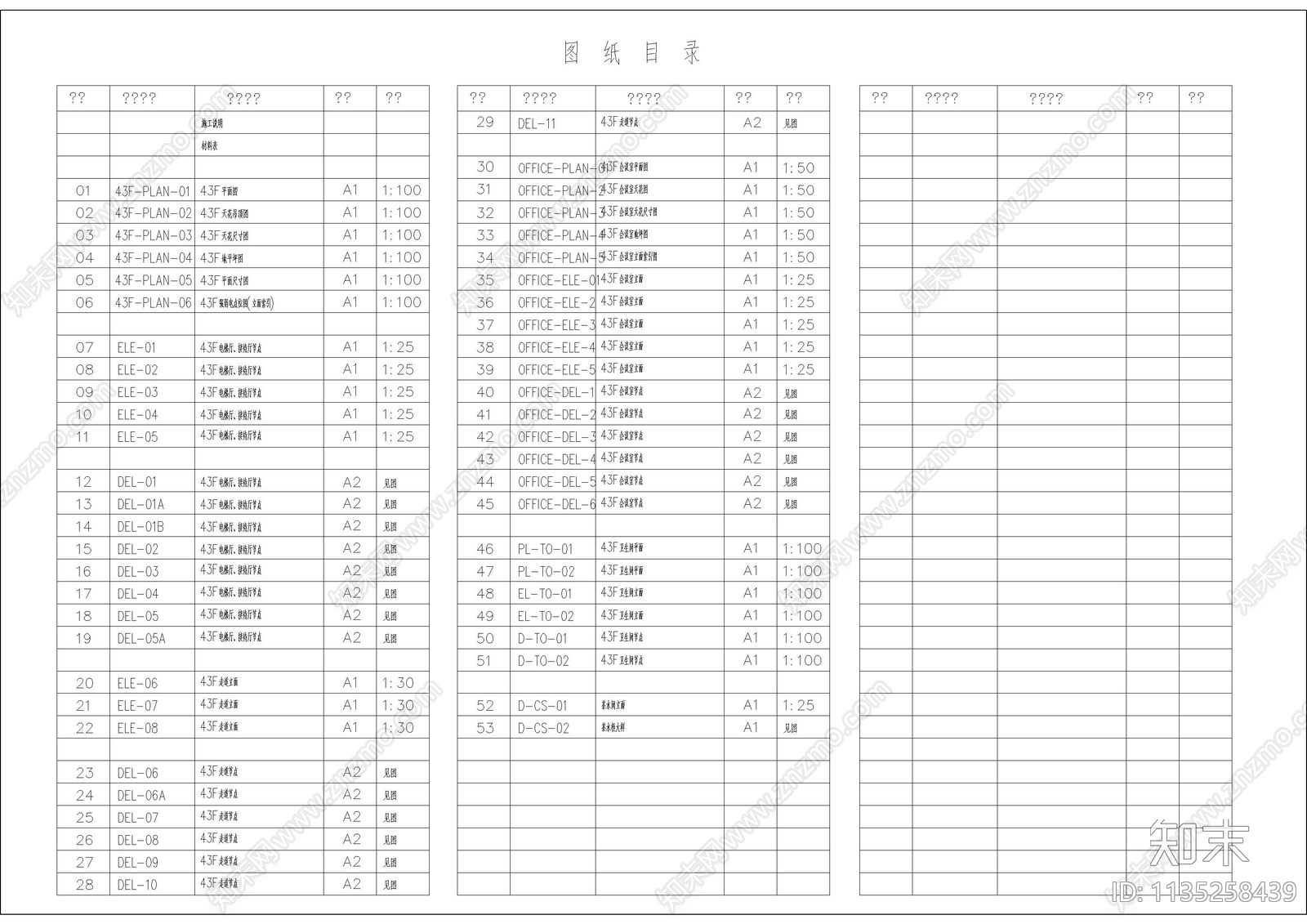 装修设计说明目录材料表cad施工图下载【ID:1135258439】