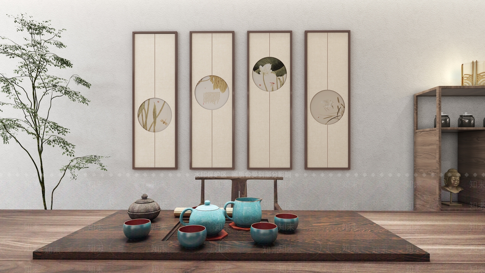 新中式茶室3D模型下载【ID:1135259286】