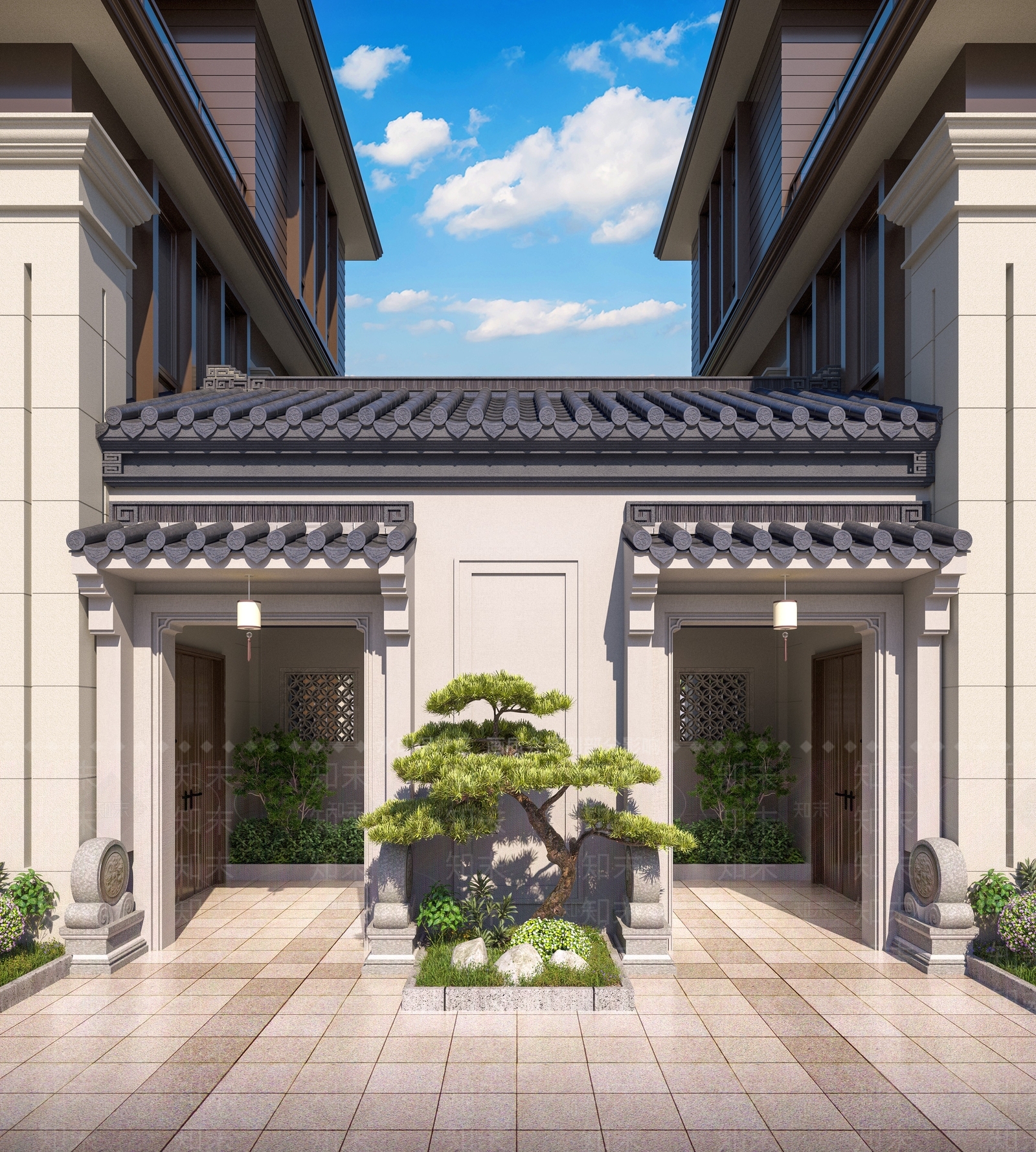 新中式连排别墅庭院门3D模型下载【ID:1135263606】_知末3d模型网