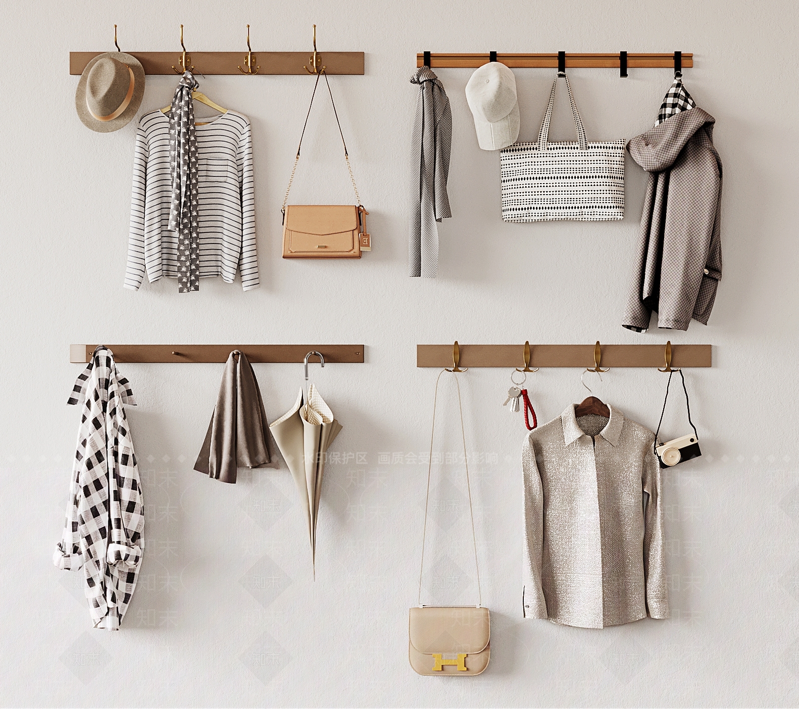 现代挂衣钩晾衣架衣服包包帽子SU模型下载【ID:1135264678】