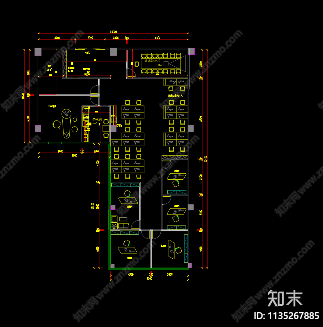 直播间办公室平面图cad施工图下载【ID:1135267885】