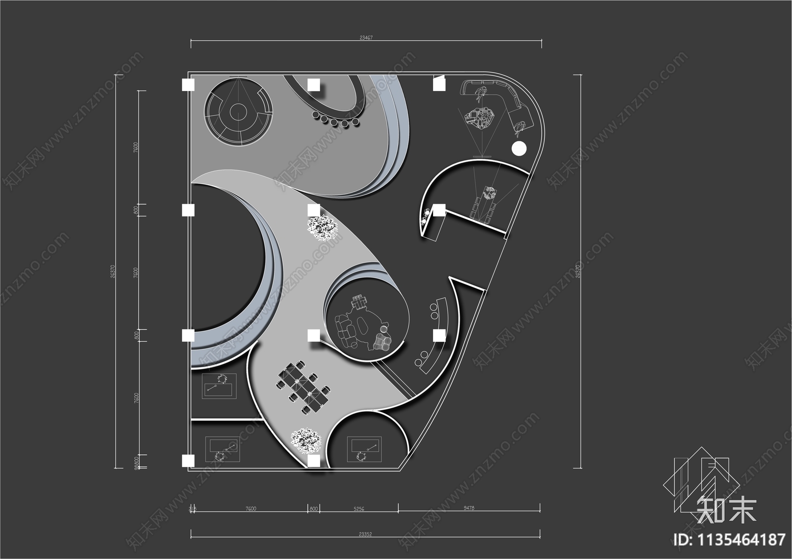 500㎡异形工作室平面布置图施工图下载【ID:1135464187】