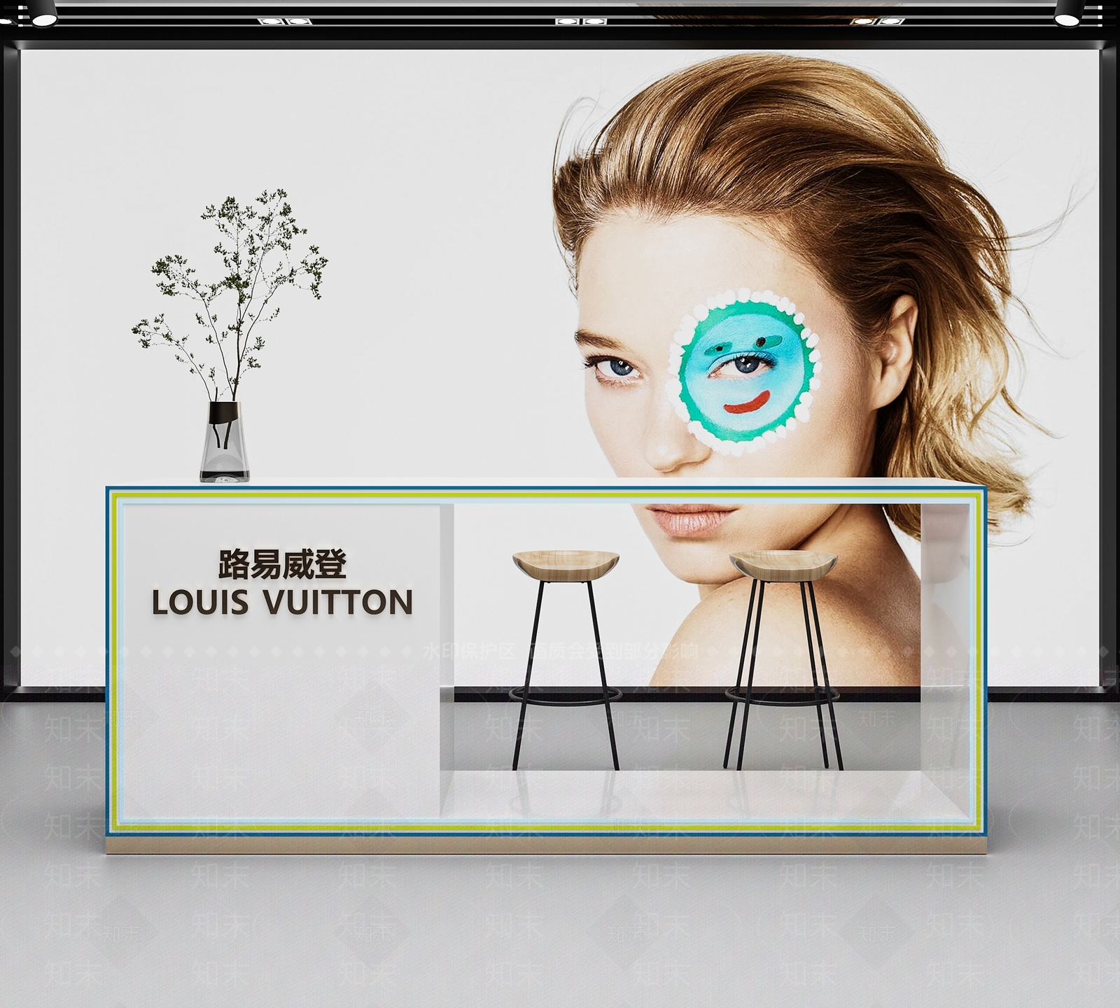 现代接待吧台吧椅组合3D模型下载【ID:1135277909】