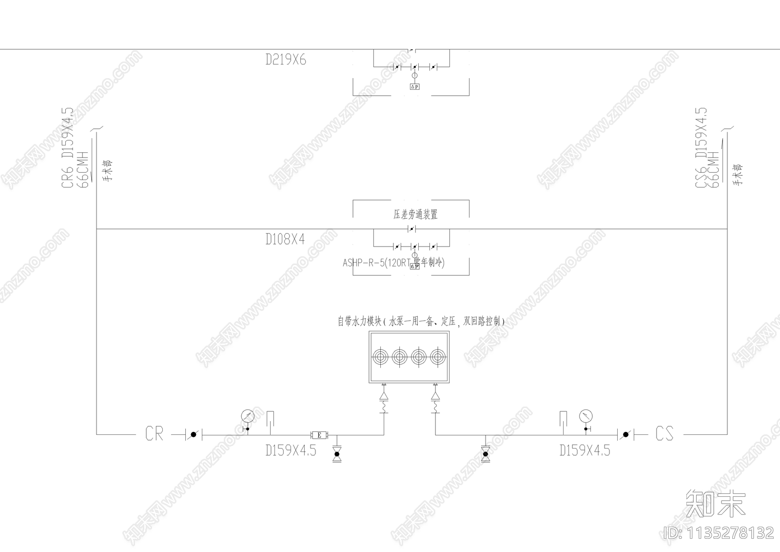 空调水系统流程图CAD图施工图下载【ID:1135278132】