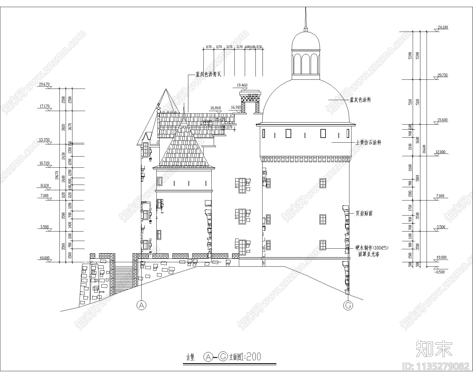 古堡建筑设计cad施工图下载【ID:1135279082】