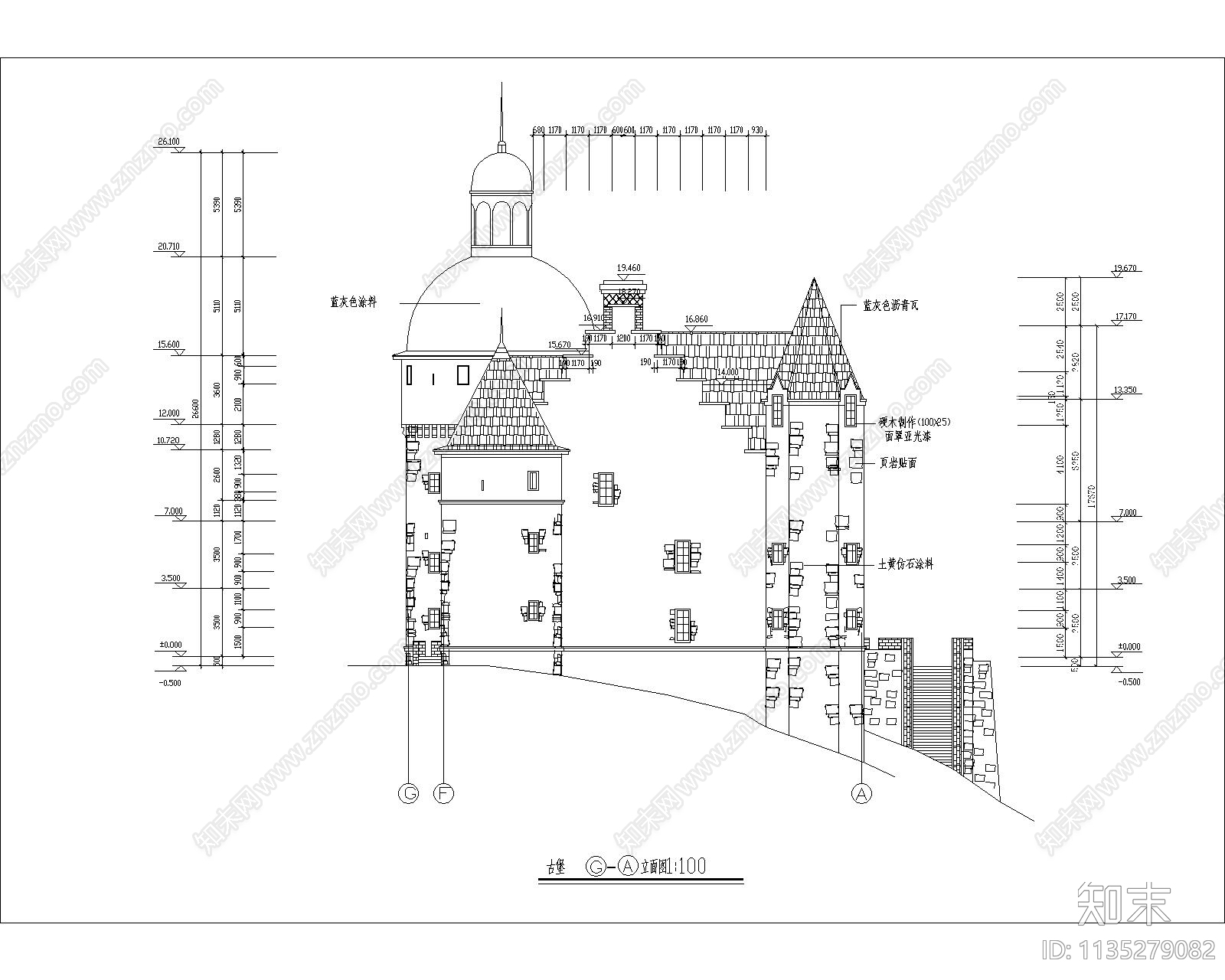 古堡建筑设计cad施工图下载【ID:1135279082】