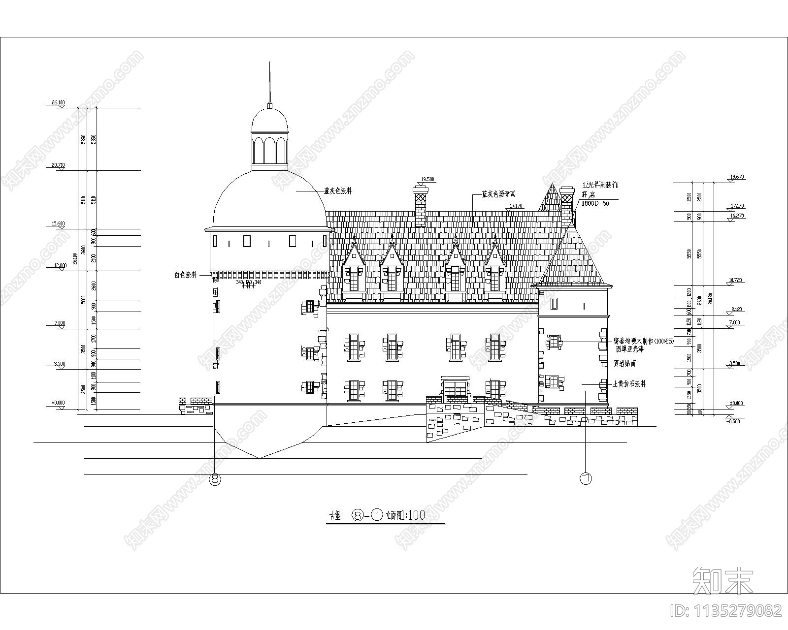 古堡建筑设计cad施工图下载【ID:1135279082】