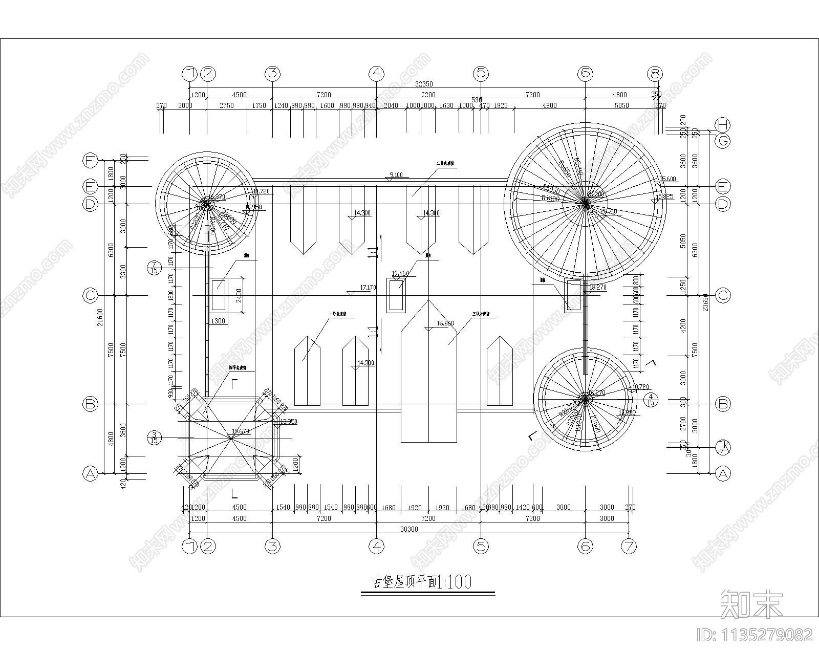 古堡建筑设计cad施工图下载【ID:1135279082】