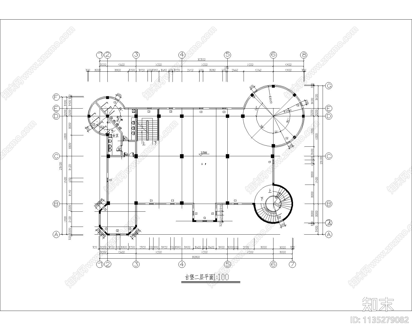 古堡建筑设计cad施工图下载【ID:1135279082】