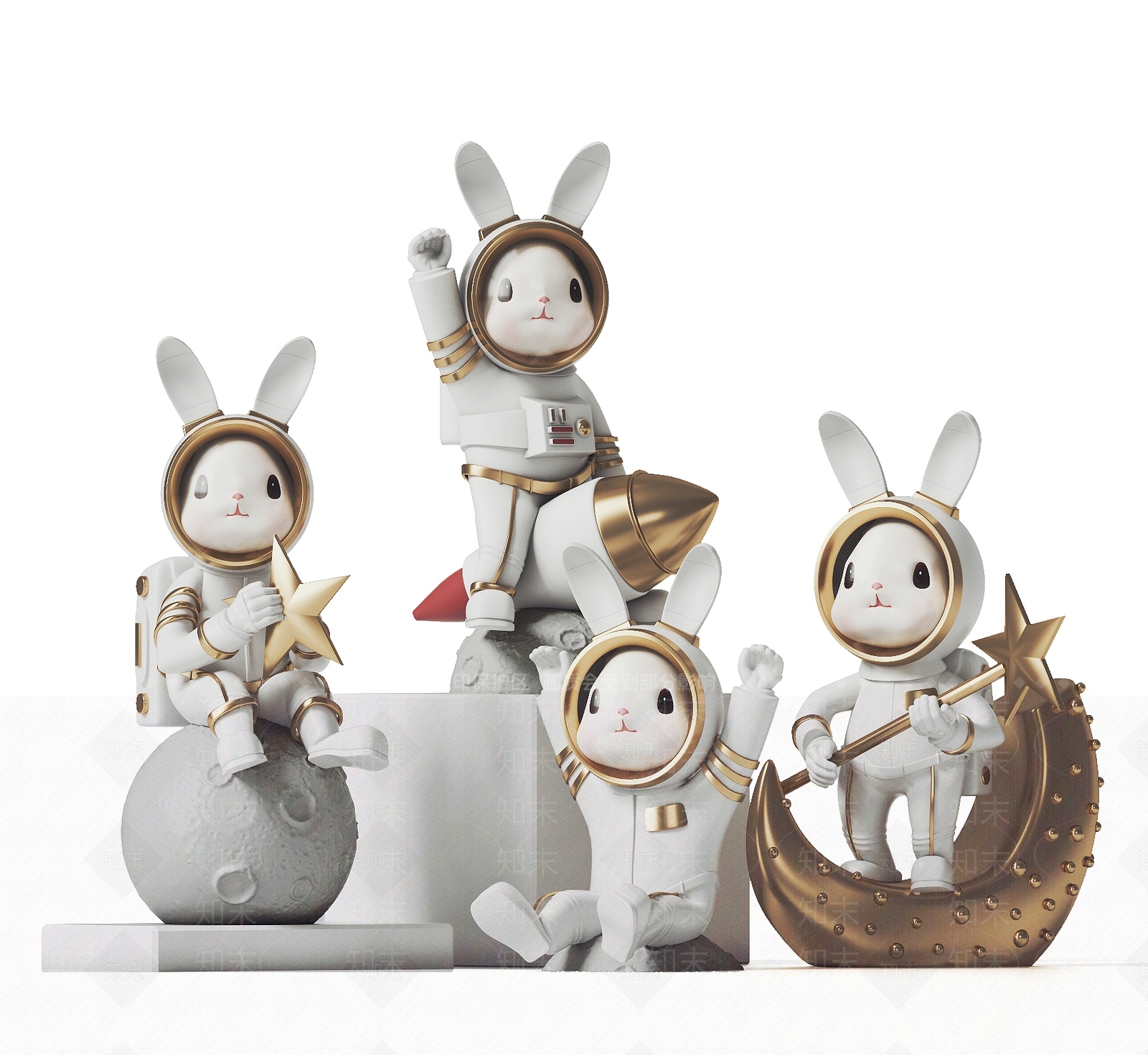 现代兔子宇航员雕塑摆件SU模型下载【ID:1135726572】