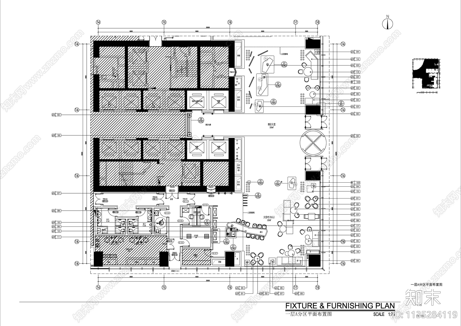 酒店一层全套cad施工图下载【ID:1135284119】
