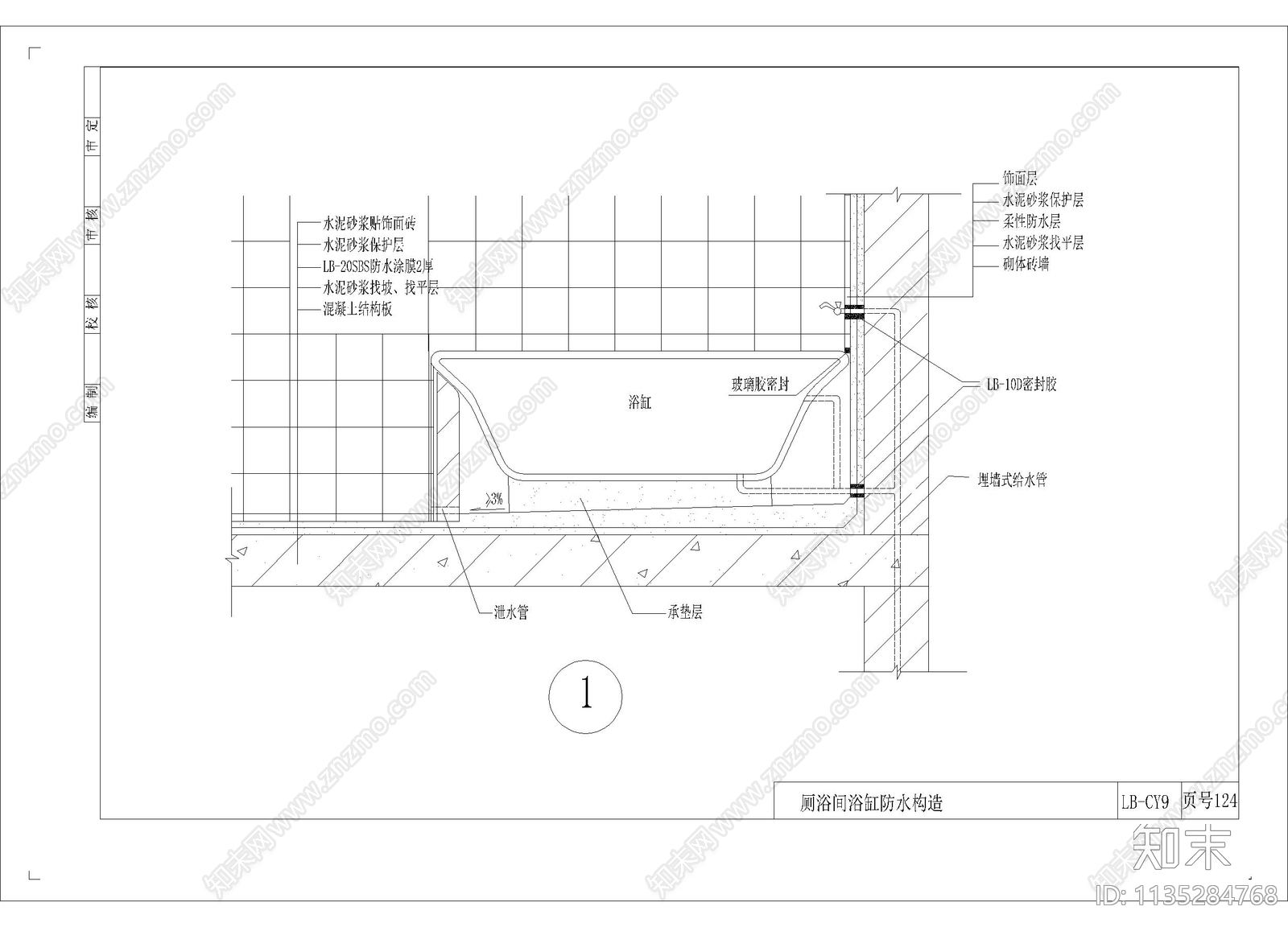 厨卫防水构造详图cad施工图下载【ID:1135284768】