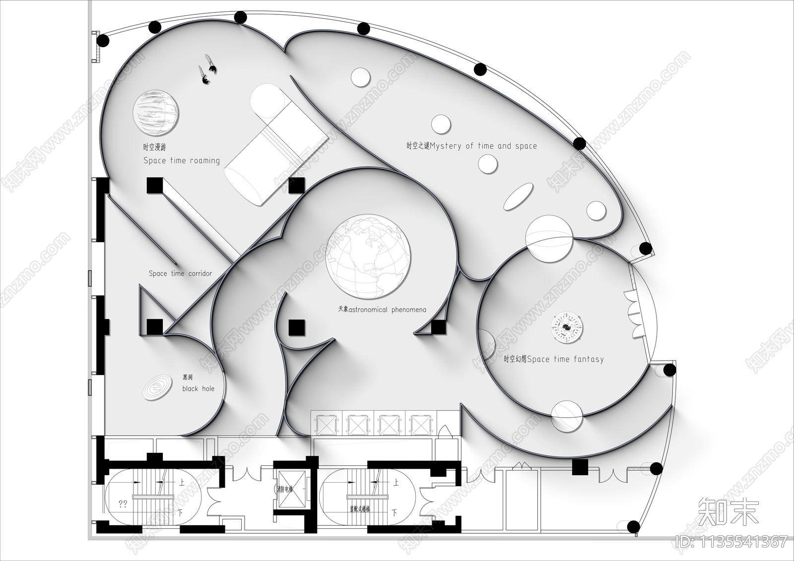900㎡科技展厅平面布置图施工图下载【ID:1135541367】