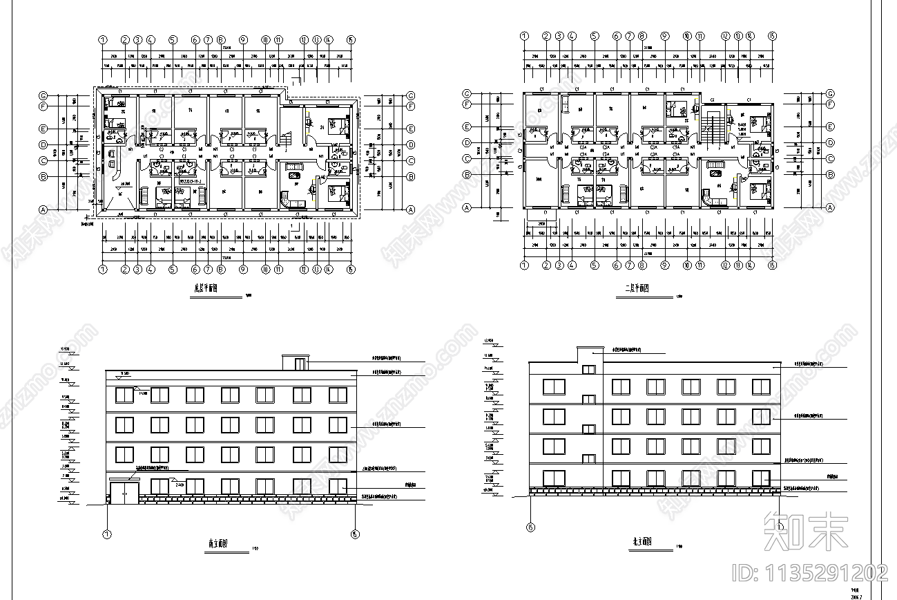 青年单身公寓建筑cad施工图下载【ID:1135291202】