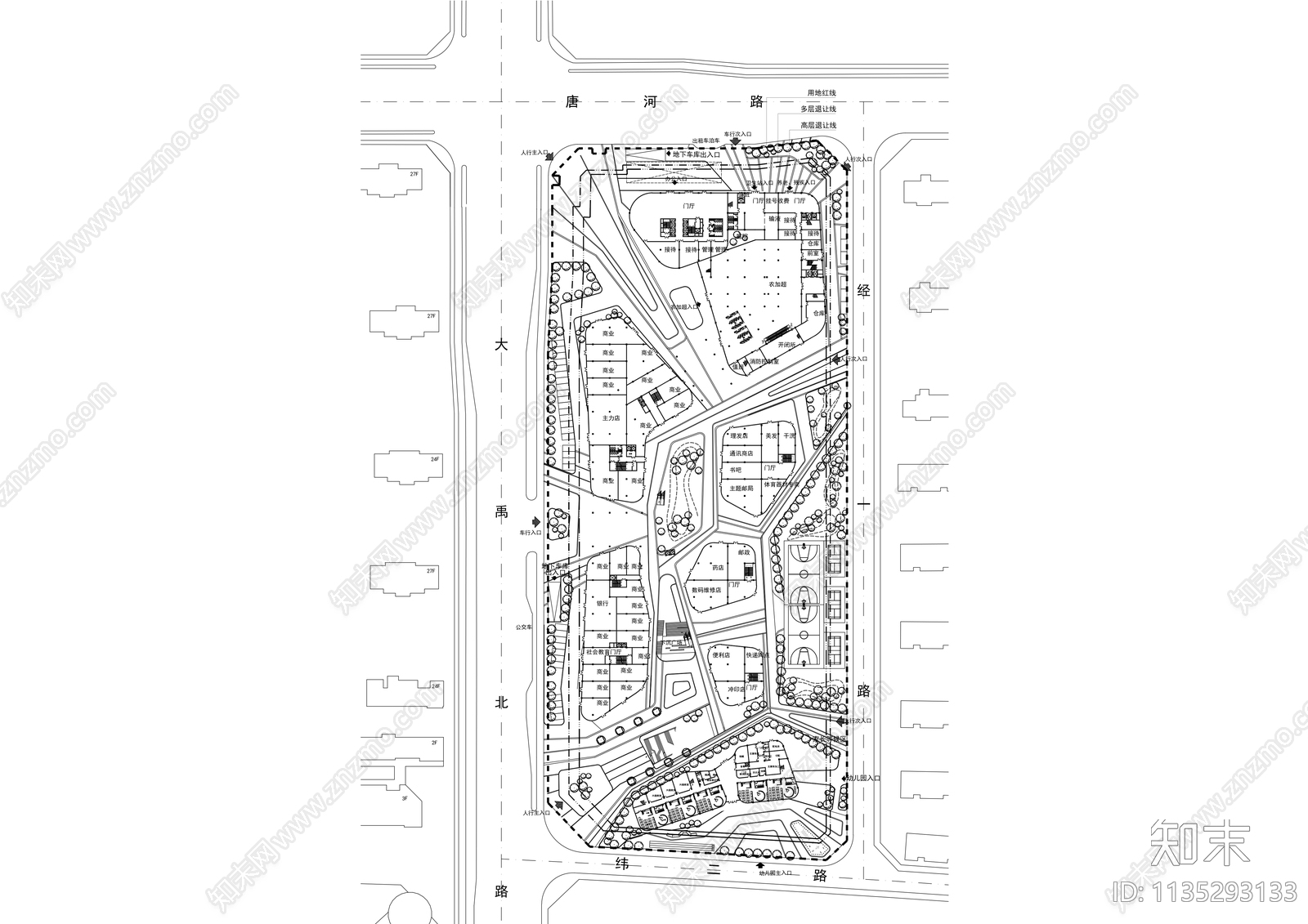 现代社区邻里中心建筑规划效果图施工图下载【ID:1135293133】