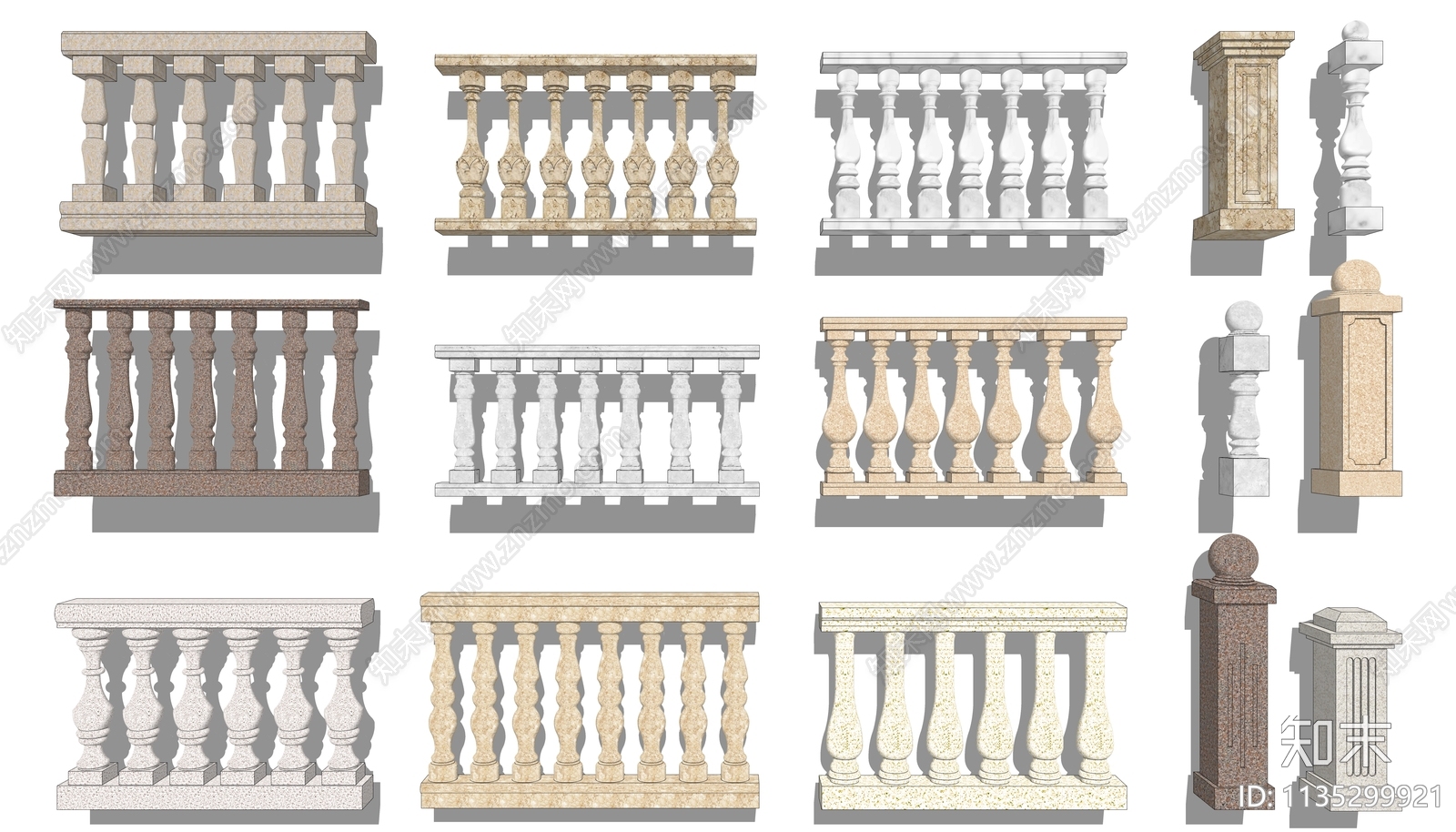 欧式大理石围栏护栏SU模型下载【ID:1135299921】