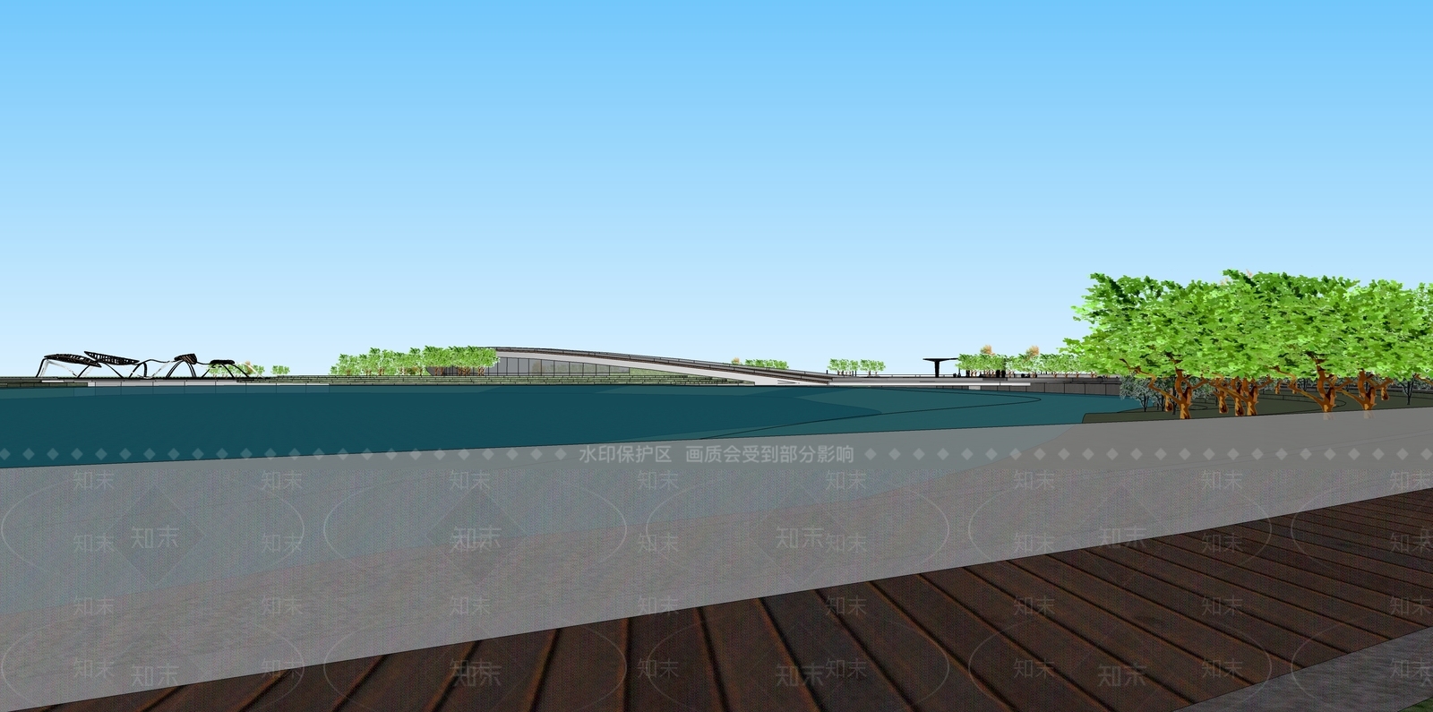 现代滨水景观SU模型下载【ID:1135307509】