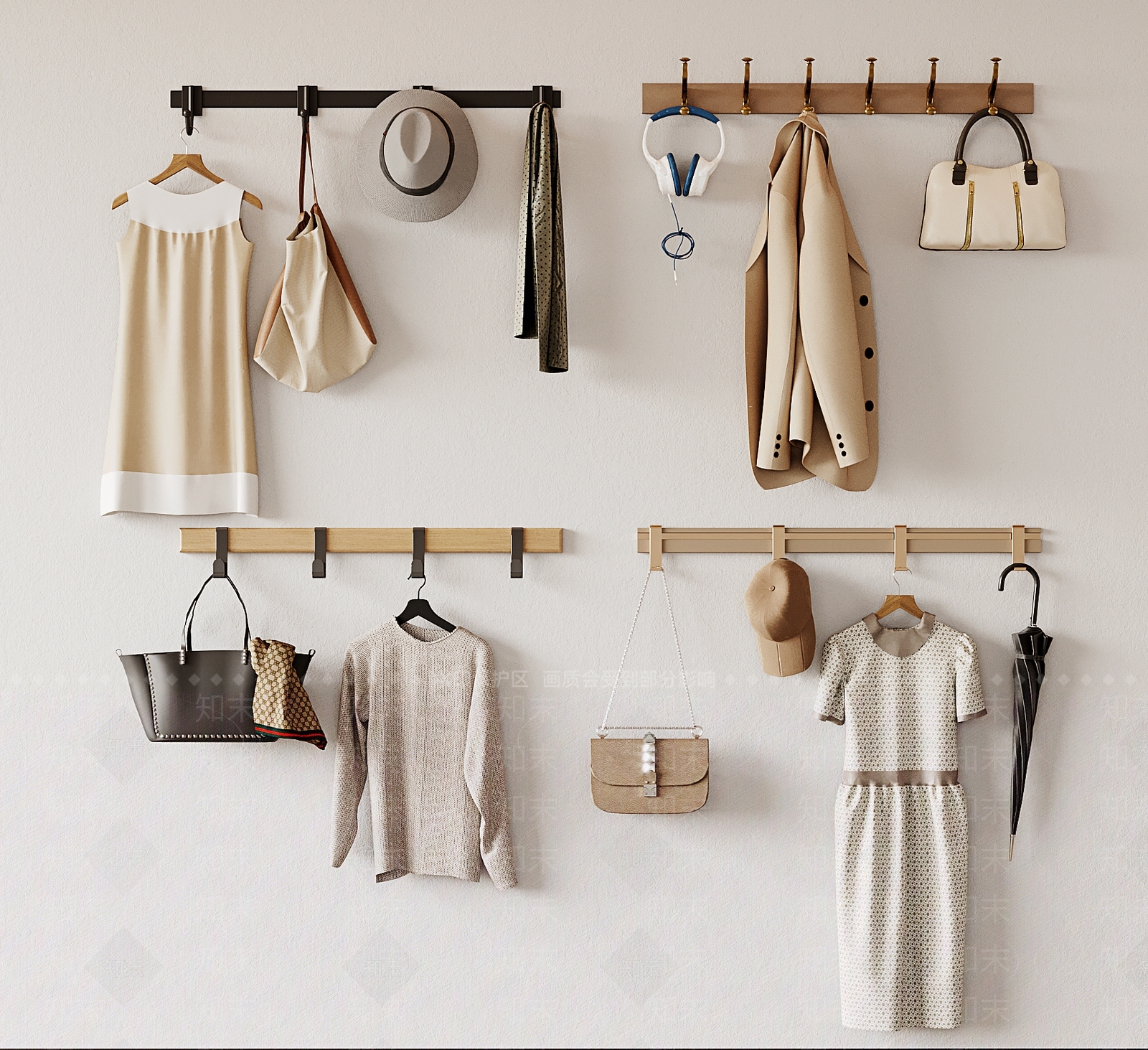 现代奶油风挂衣钩SU模型下载【ID:1135310045】