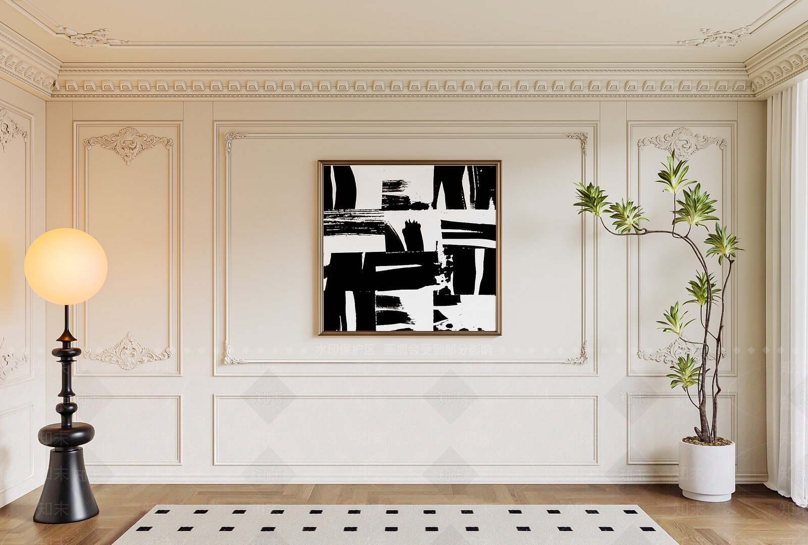 法式石膏线背景墙3D模型下载【ID:1135311687】