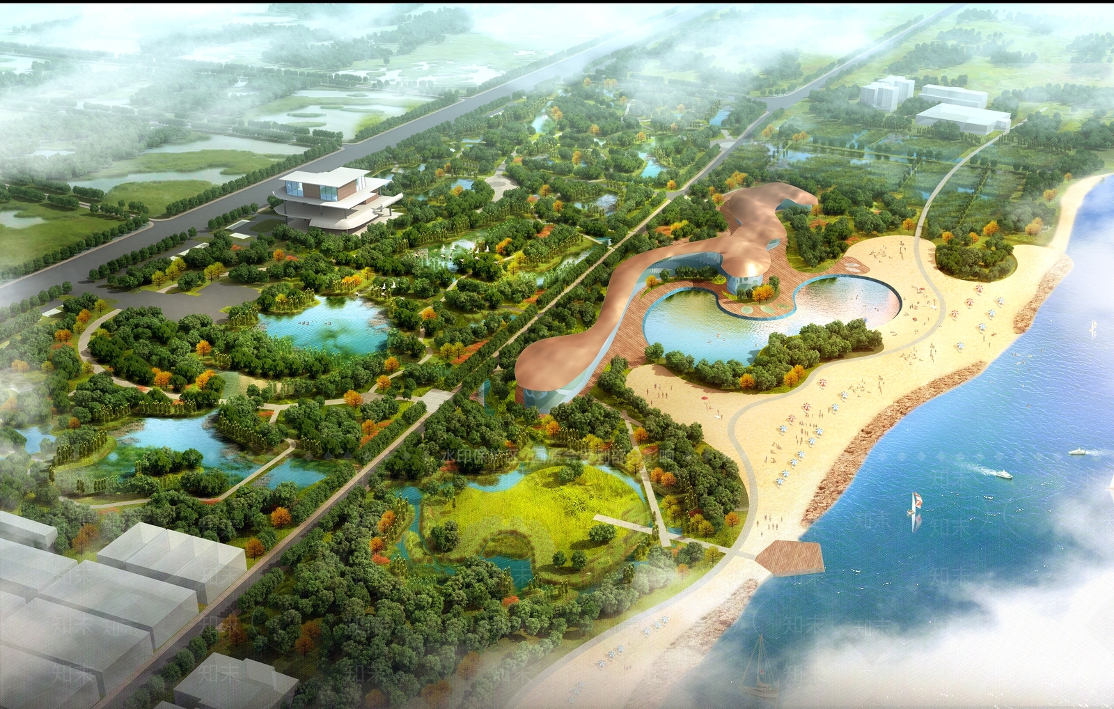 现代滨湖生态湿地景观3D模型下载【ID:1135312915】