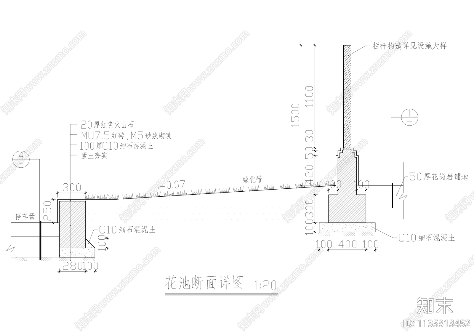 生态停车场花池树池园路做法详图cad施工图下载【ID:1135313452】