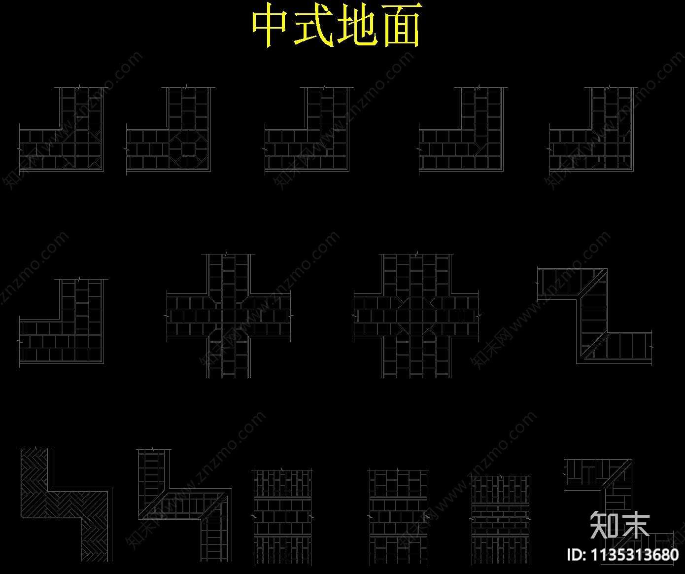 中式玄关屏风背景墙字画施工图下载【ID:1135313680】