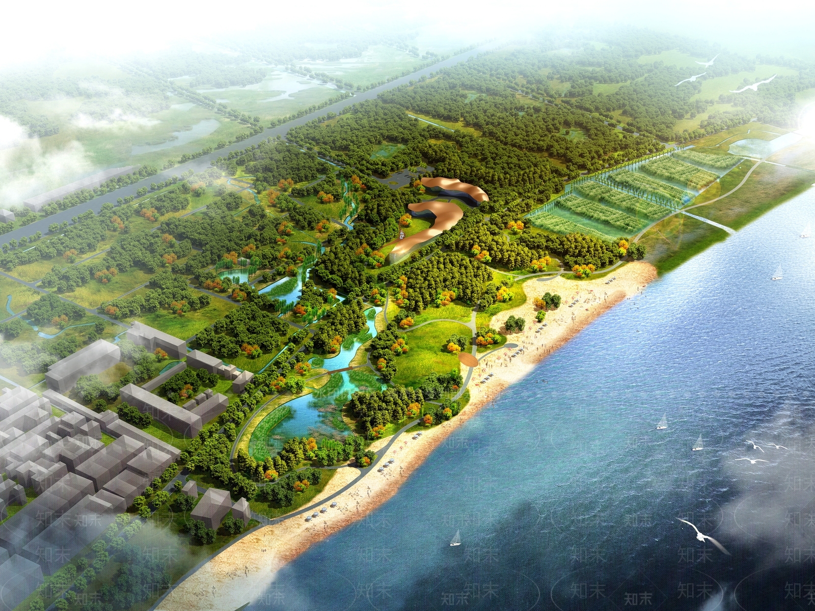 现代滨湖生态湿地景观3D模型下载【ID:1135313799】