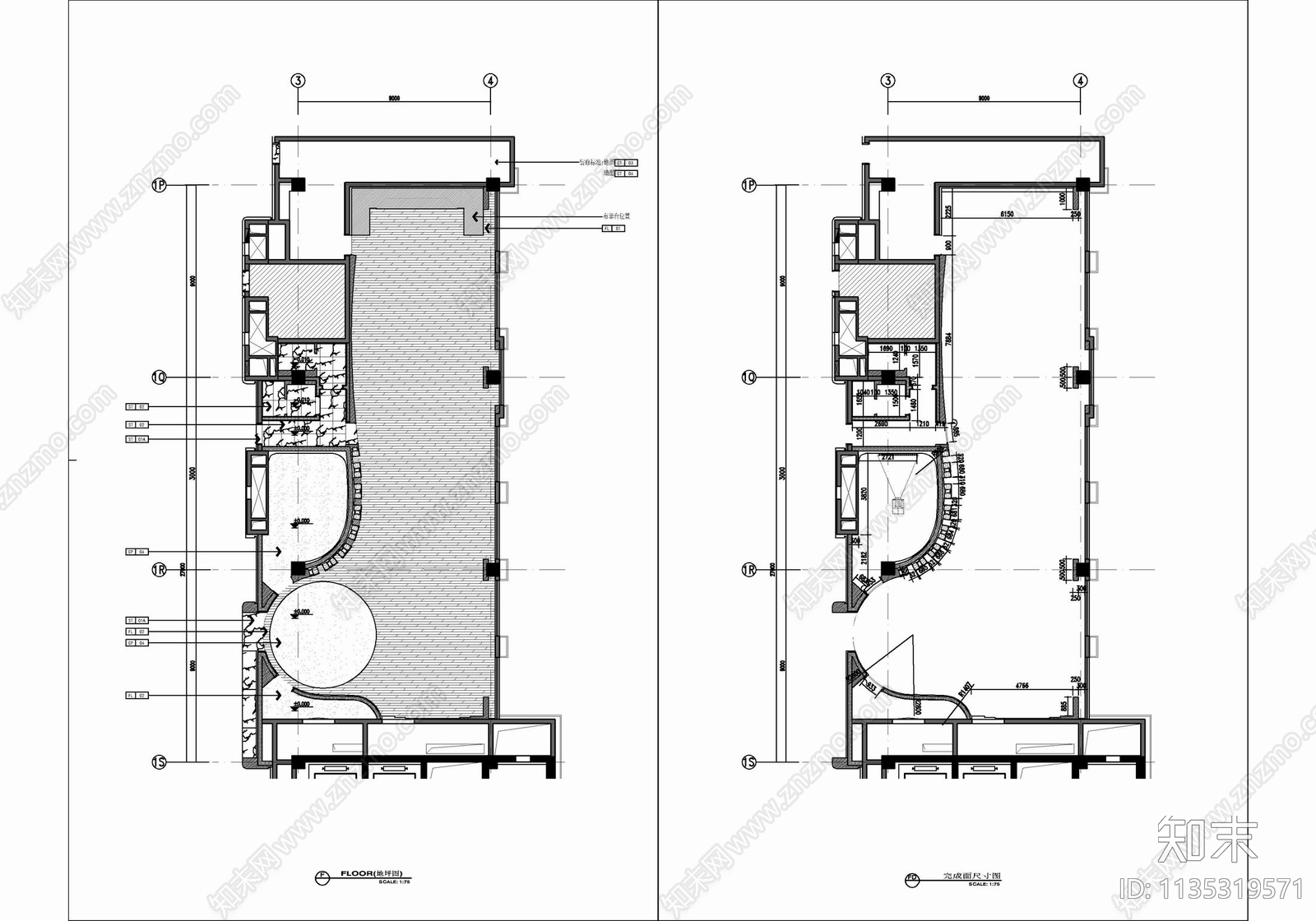 300㎡行政酒廊室内cad施工图下载【ID:1135319571】