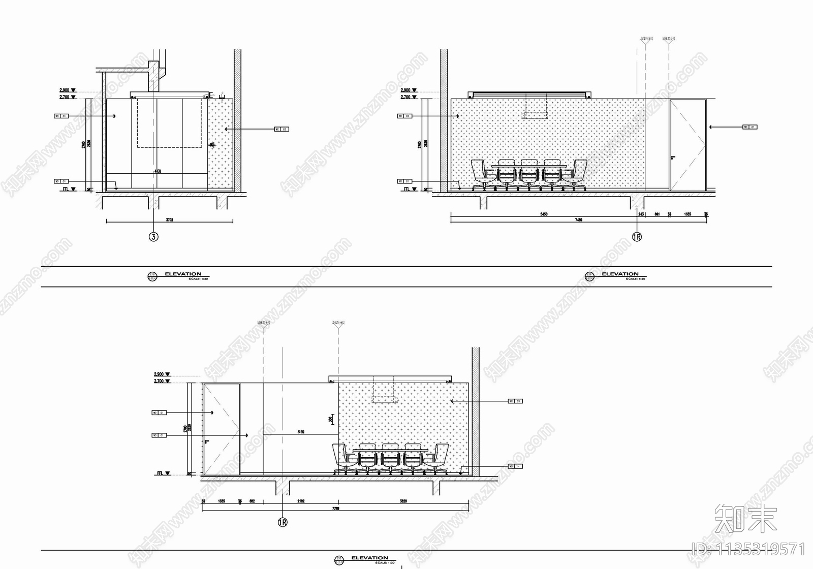 300㎡行政酒廊室内cad施工图下载【ID:1135319571】