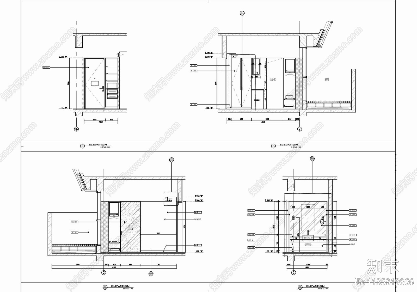 酒店大床房客房室内cad施工图下载【ID:1135319866】