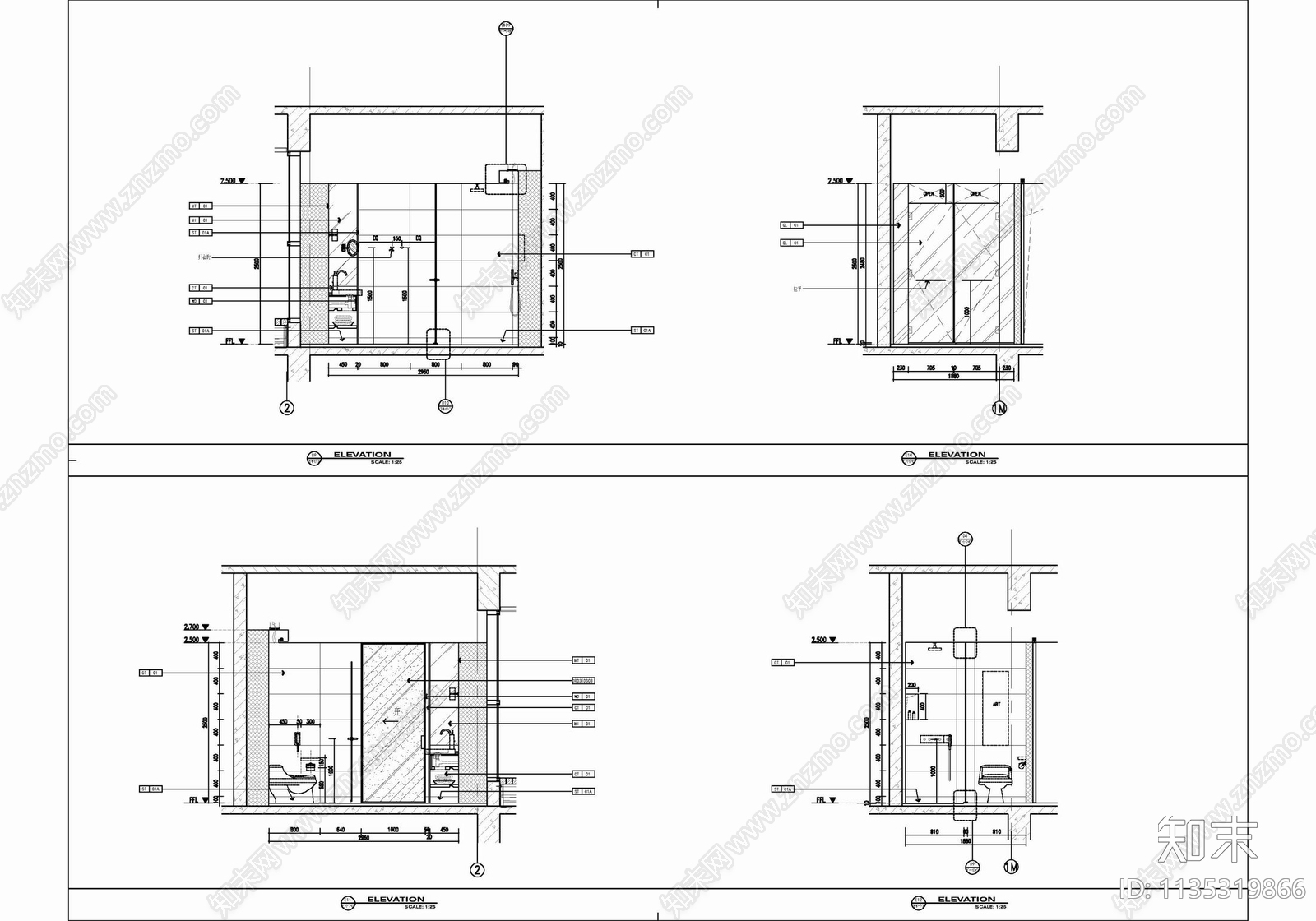 酒店大床房客房室内cad施工图下载【ID:1135319866】