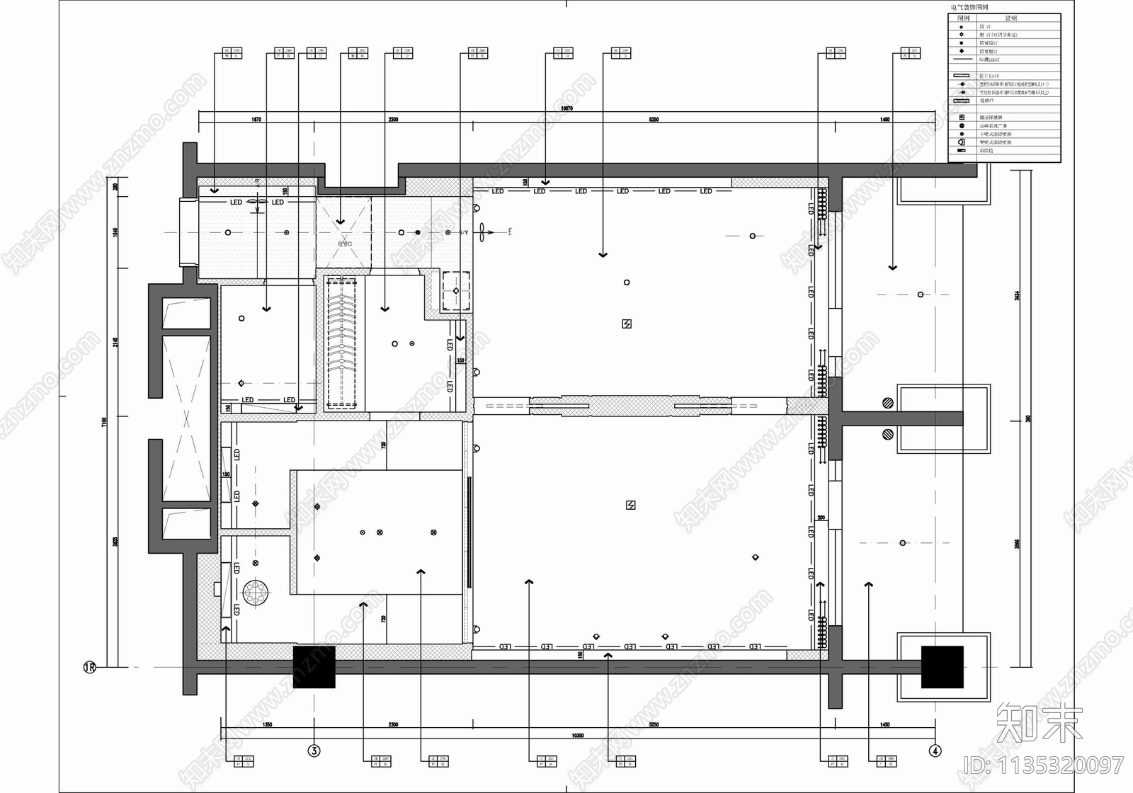 80㎡酒店大床房客房cad施工图下载【ID:1135320097】