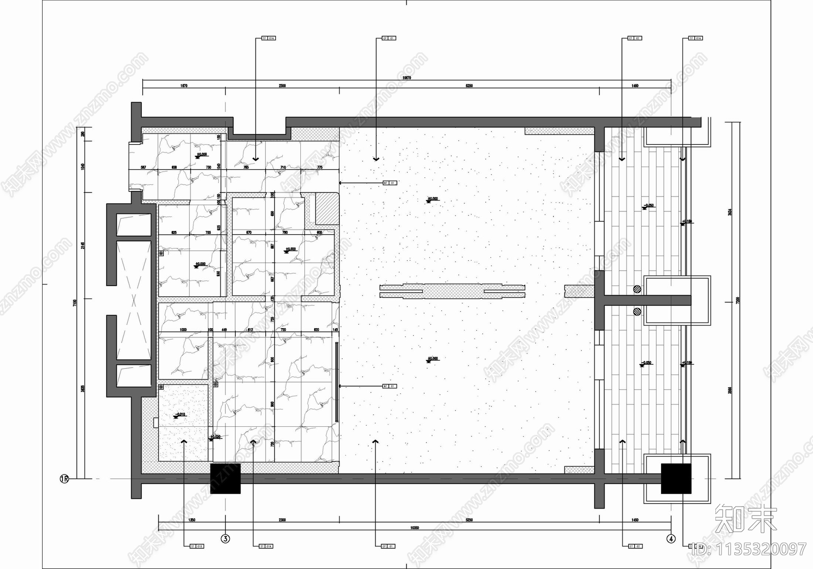 80㎡酒店大床房客房cad施工图下载【ID:1135320097】