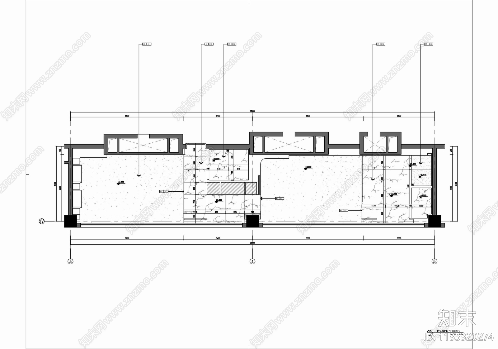 75㎡酒店大床房客房cad施工图下载【ID:1135320274】
