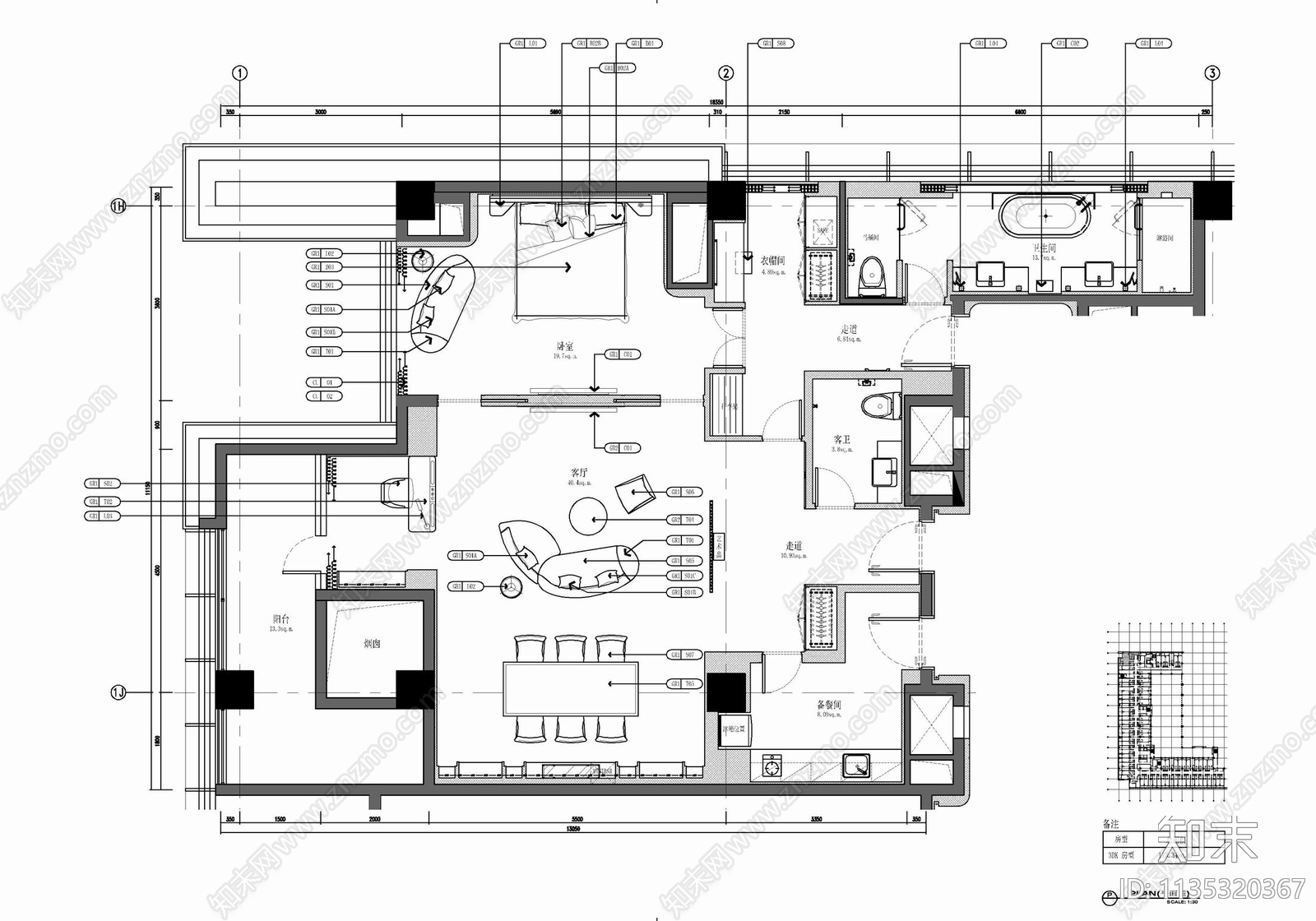 150㎡酒店豪华套房cad施工图下载【ID:1135320367】