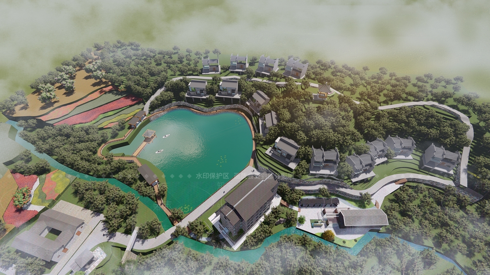 新中式度假村SU模型下载【ID:1135327106】